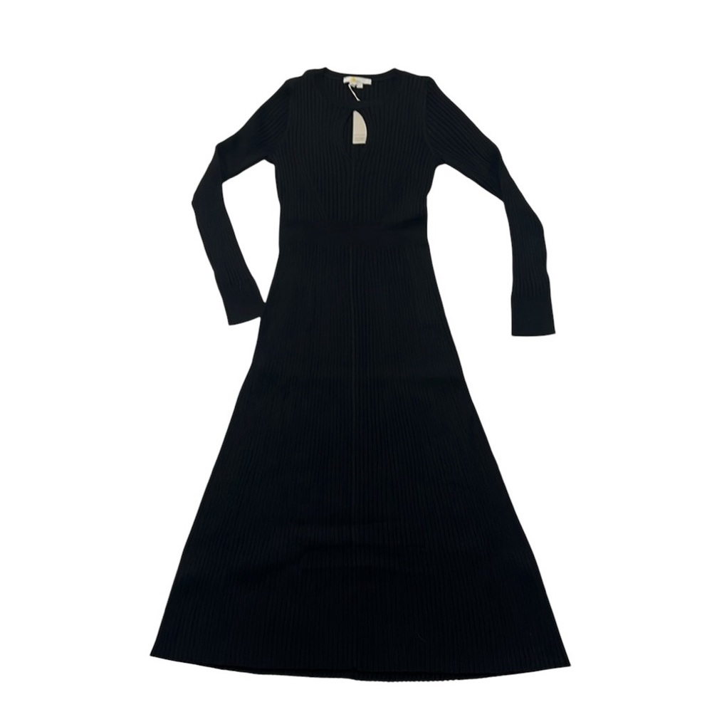 Boden US sz 8 black ribbed sweater maxi dress, keyhole neckline & long sleeves